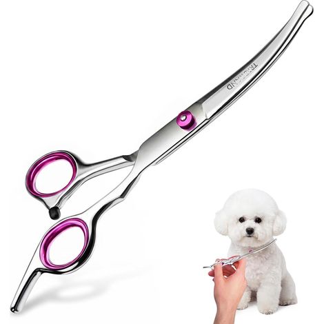 Tijeras de peluquería para perros, acero resistente a la oxidación, puntas redondeadas seguras, tijeras curvas, profesionales para perros para recortar la cara, las patas y la cola, rosa (1/2)