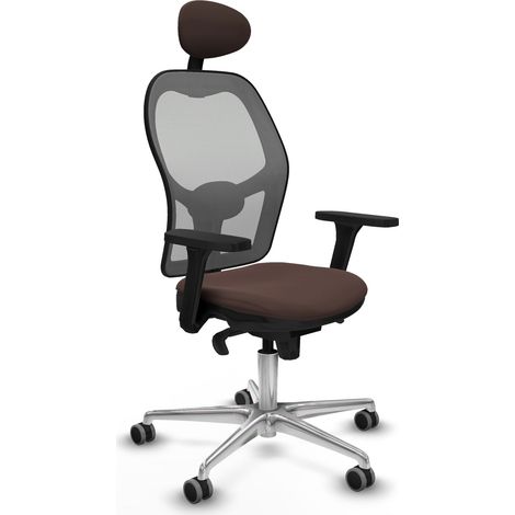Jorquera sincro malla gris similpiel marrón oscuro brazos 3D base aluminio cabecero fijo ruedas 65mm engomada (1/5)