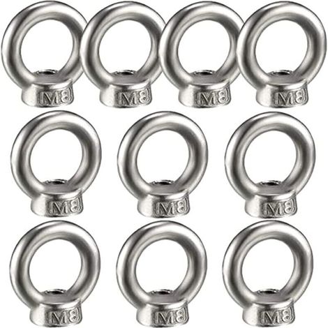 10PCS Écrou à oeil de levage, écrou à anneau femelle pour le levage de l'acier inoxydable 304Pack-of-10, M8
