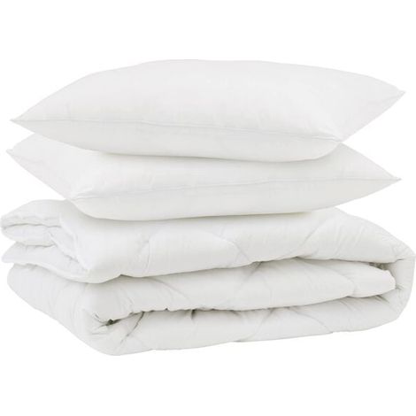 Ensemble couette et oreiller en duvet, ensemble 3 pièces, microfibre blanche. (1/5)