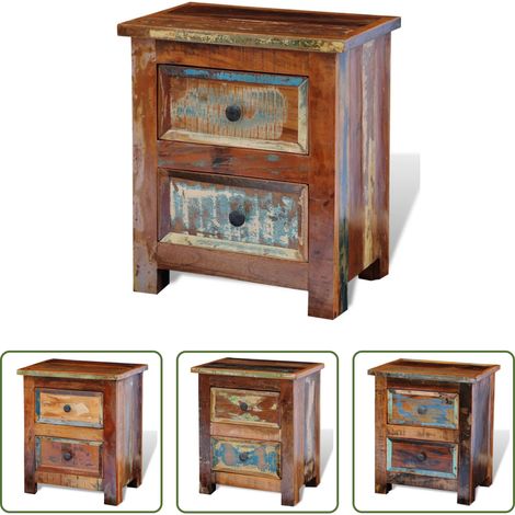 vidaXL Meuble vintage - Table de chevet avec 2 tiroirs Bois massif recyclé (1/5)