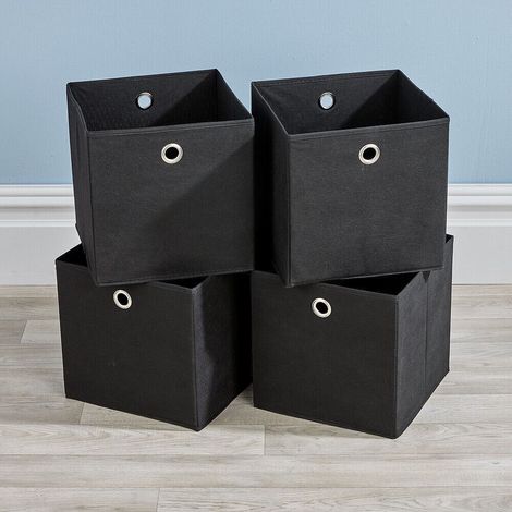 Black Foldable Canvas Storage Folding Box Fabric Cube Cloth Bag 4 Piece Set (1/4)