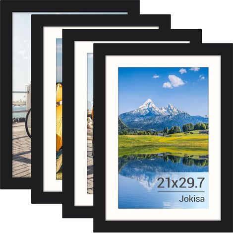 Lot de 4 cadres photo Din A4, cadre photo 21x30 noir avec plexiglas, cadre photo pour photos, images, posters (Noir, 21 x 30 cm) (1/5)