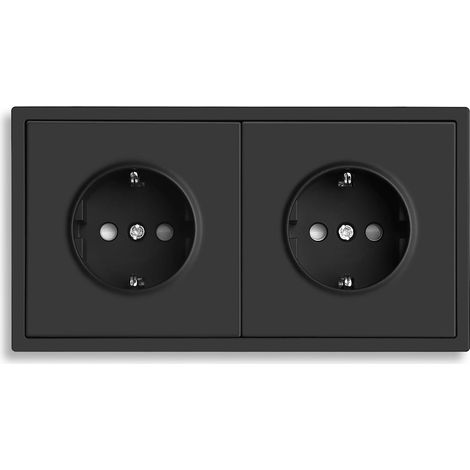 Prise Schuko encastrée - 2 prises - Noir mat - Double prise (1/5)