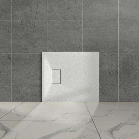 Aquariss White Rectangular Shower Tray Slate Effect SMC Slip-Resistant Shower Base for Enclosures 800x700mm with Waste (1/5)