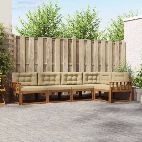 Outdoor-Sofagarnitur mit Kissen 5 pcs Natur und Beige