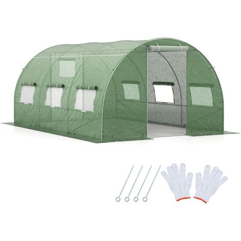 COSTWAY 400x300x200 cm Outdoor Walk-in Tunnel Greenhouse Roll-up Windows-Green (1/5)