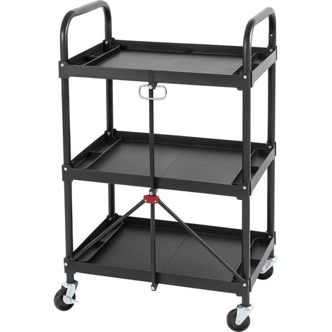 3-Tier Folding Trolley Utility Cart 150LB (Collapsible Tool Storage Lockable Wheels)