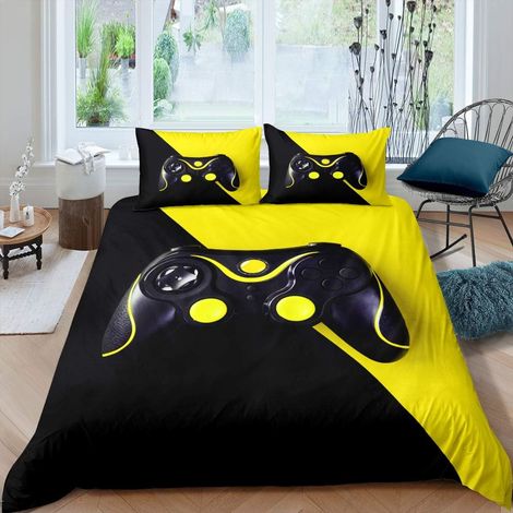 Garçons Jeu Parure de Lit 140x200cm Joueur Jeux Housse de Couette Console Jeu Vidéo Sets de Housse de Couette Gamepad Jeu Manette Décor de chambre 2 pièces Fermeture éclair Gris Noir Jaune - 140x200 c (1/5)