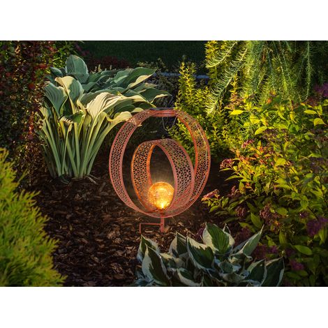 LED Solarleuchte mit Dekorstanzungen in Rostoptik & Crackle Kugel, Höhe 42cm (1/5)