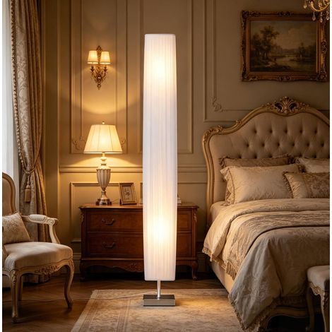 Stehlampe 14x14x120 cm aus Edelstahl und Metall, weiß, stabil für Wohnzimmer – MEUBLIV (1/5)