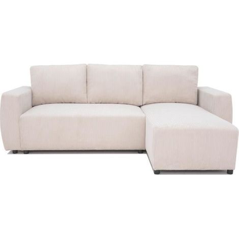 Canapé d'angle convertible réversible 3-4 places – Velours côtelé beige – Coffre de rangement 80L – L 230 x P 155 x H 95 cm (1/6)