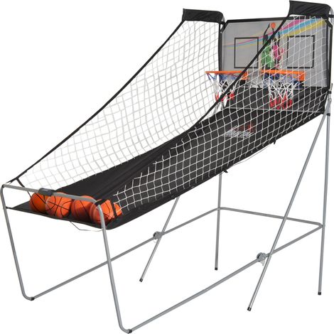 Canestri Basket con Tabellone LED 205x110x205 cm 4 Palloni e 8 Modalità di Gioco Bianco e Nero (1/5)