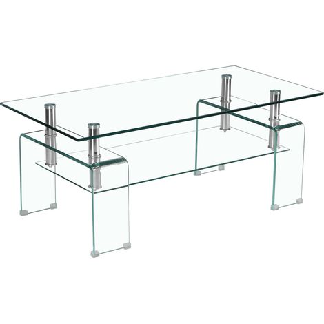 Table basse en verre trempé transparent avec pieds en verre - 100 x 55 x 45 cm (1/5)