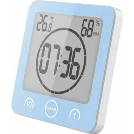 Horloge Murale LCD Salle De Bains - Affichage Heure Température Humidité - Compte À Rebours Et Alarme - IP24 Résistant Aux Éclaboussures - 1 Pièce (1/5)
