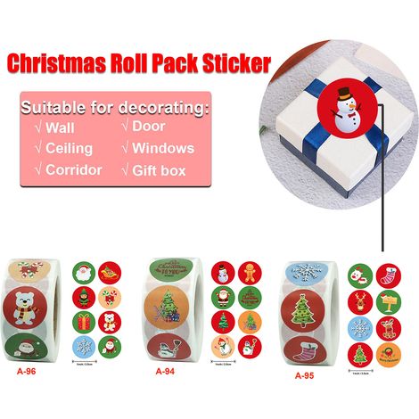 3 rouleaux d'autocollants de Noël, autocollants de dessins animés, étiquettes décoratives pour emballage cadeau, étiquettes de Noël (1/5)