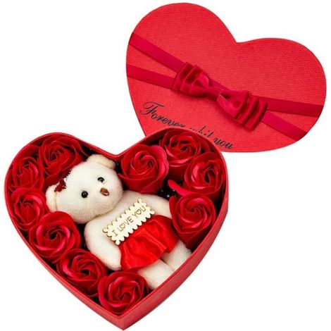 1 Set Fleurs de savon,ours en peluche,boîte cadeau,décoration salle de bain,cadeau Saint-Valentin (1/5)