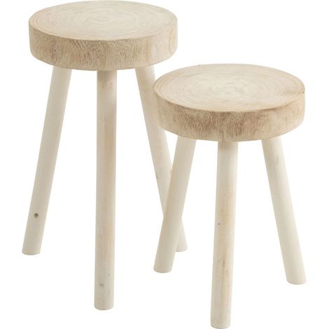 Lot de 2 tabourets Banner en Bois - Blanc, naturel (1/3)