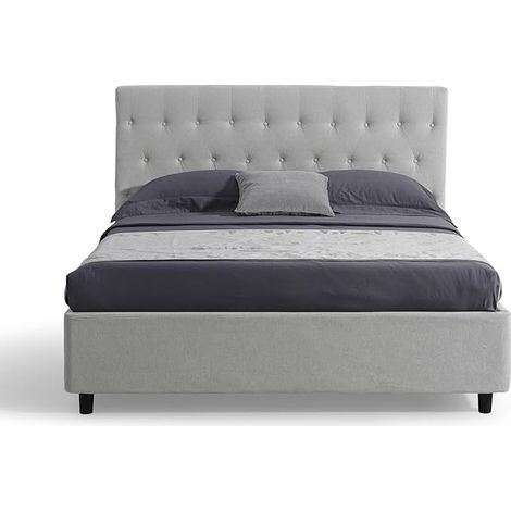 EVERGREENWEB Letto Matrimoniale con CONTENITORE, Testiera in Tessuto Grigio Imbottita, Rete a Doghe in Legno 160x190cm VENEZIA (1/5)