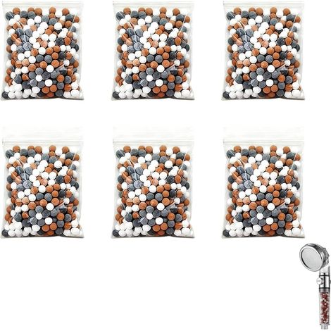 Recharges de billes minérales pour pommeau de douche filtrant (6 packs), pierres filtrantes ionisantes anti-calcaire, pH neutre, durables et universellement compatibles, idéales pour purifier (1/5)