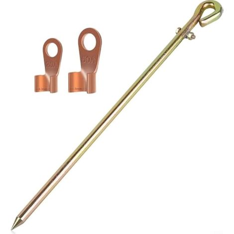 Tige de mise à la terre portable, tiges de mise à la terre en acier plaqué cuivre, kit de tige de mise à la terre pour panneaux solaires, clôtures électriques, antennes (1 pièce) (1/2)