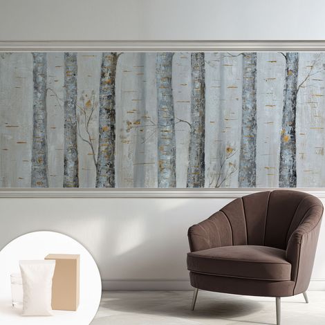 Papier peint intissé mural avec imprimé motifs décoratifs - style contemporain - Colle incluse gratuite Bouleaux 250x104 cm (1/5)