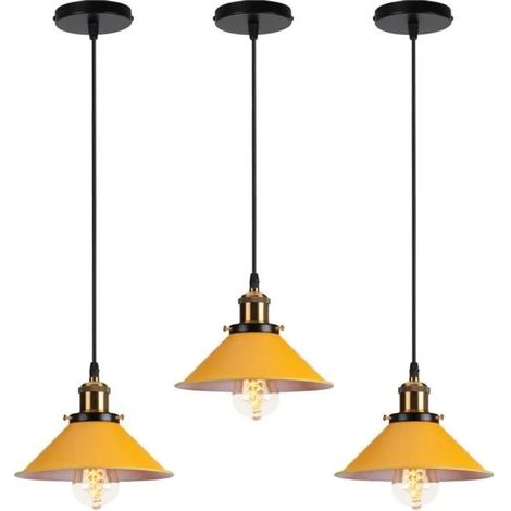 U-Do 3Pcs Suspension Luminaire illuminé Vintage Lustre Cage en Métal Jaune 22cm Lampe Exquise pour Salon Couloir Entrée (1/4)