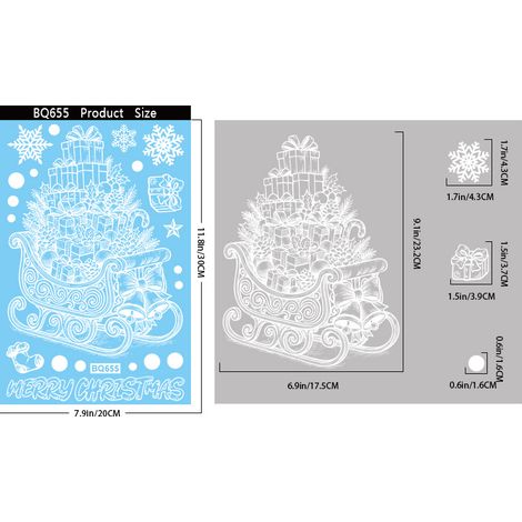 Autocollants de Noël, traîneau, boîte cadeau, autocollants pour vitres, flocons de neige blancs, sapin de Noël, autocollants électrostatiques, décorations de fenêtre, autocollants pour fenêtres.