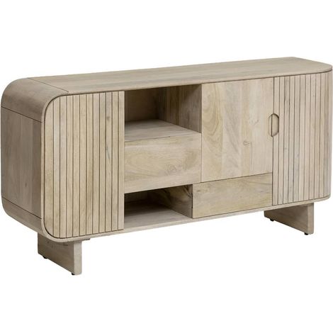 Made In Meubles – Buffet en bois de manguier clair 75 cm de hauteur – 150 cm de largeur – 40 cm de profondeur – Style minimaliste contemporain – 5 compartiments fermés (1/5)