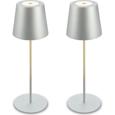 Briloner KIKI 2er Set LED Tischlampe kabellos, Touch, Dimmbar, USB-C Aufladung, IP44, Höhenverstellbar, Chrom-Matt, Ø12 x 36 cm