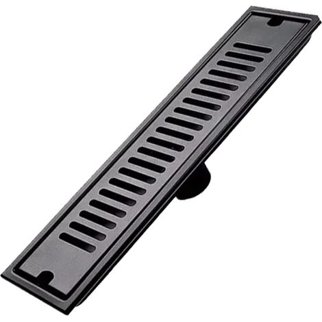 Grille de douche rectangulaire 30x10cm – Siphon linéaire en acier inoxydable noir avec grille amovible pour salle de bain, cuisine, balcon et WC