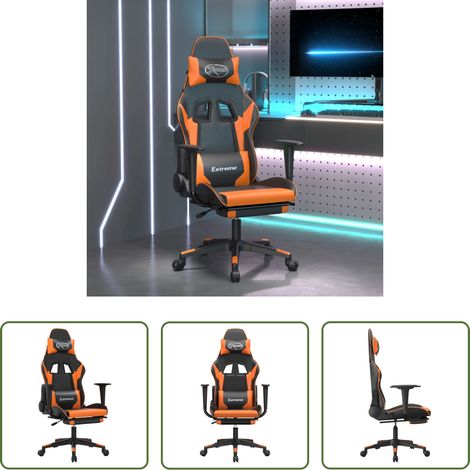 Gamingstuhl mit Fußstütze - Gaming-Stuhl mit Fußstütze Schwarz und Orange Kunstleder (1/5)