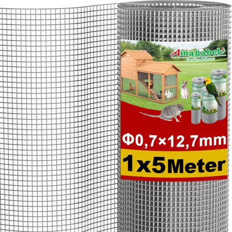 Galvanisé Mailles Carrées 1,0M X 5M,0,7mm Fil Épais, Mailles 12,7mm Grillage Soudé pour poulailler, Clôture de Jardin et Volière (1/5)