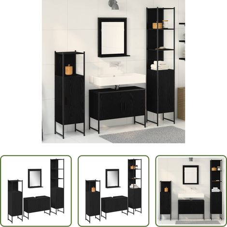 vidaXL Holzwerkstoff - Badezimmermöbel-Set mit Regal 4 pcs Schwarz Holzwerkstoff (1/5)