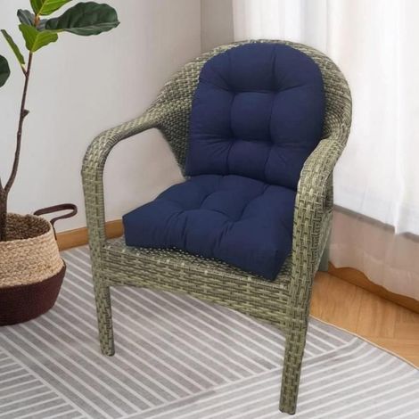 Coussins d'assise pour chaise d'extérieur, lot de 2, imperméables, 45 x 45 cm, forme U, épais, capitonnés, bleu marine (1/4)