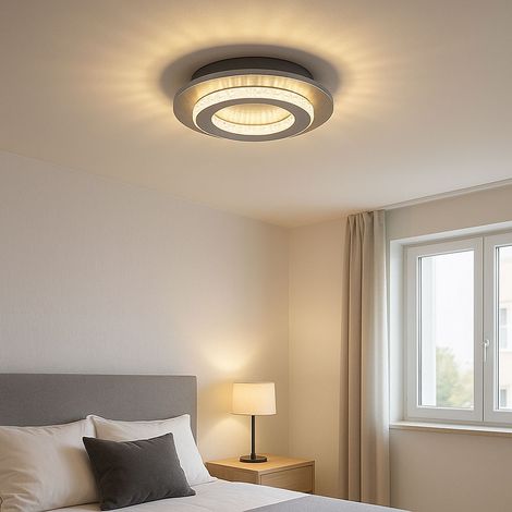 LED Deckenleuchte anthrazit schwarz Deckenlampe Kristalle Wohnzimmerleuchte CCT Farbwechsel, Metall, 12W 1400Lm warm-kaltweiß, DxH 20x5,5 cm