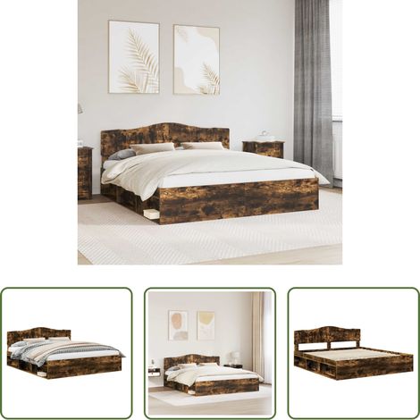 Holz - Bettrahmen Geräucherte Eiche 180 x 200 cm Massives Kiefernholz (1/5)