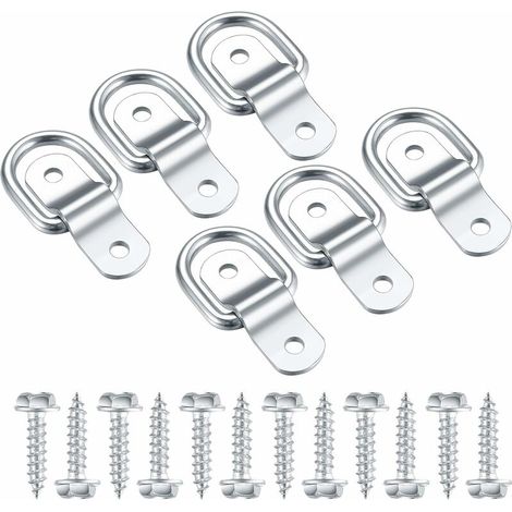 DEESSE SHOP - Anneaux en D, crochet d'arrimage en acier inoxydable, anneau de montage pour anneau d'arrimage, sangle d'arrimage 6 pièces et 12 vis pour remorque de voiture, hamac en bois, camping (1/5)