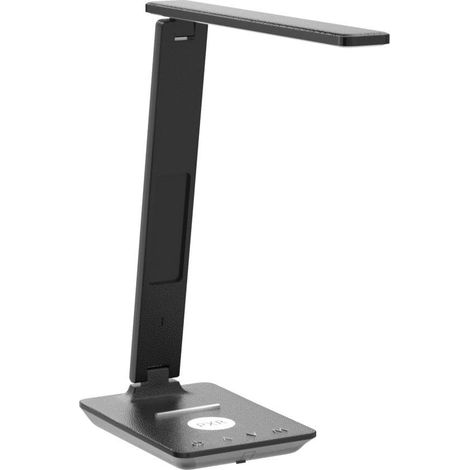Lampe de bureau LED avec chargeur sans fil, port USB, horloge intégrée, alarme, affichage date et température – lampe de table pour bureau à domicile (1/5)