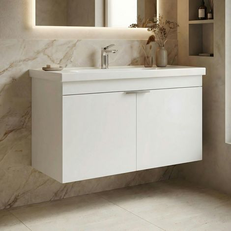 Meuble vasque suspendu 90 cm blanc 2 portes NEA (1/5)