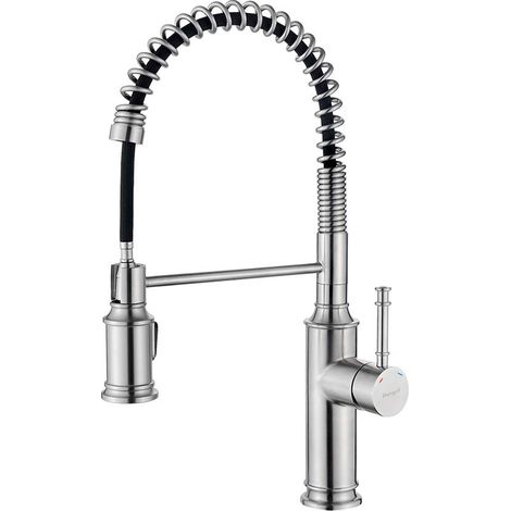 Ibergrif M22133 - Miscelatore da Cucina con Doccetta Estraibile, Rubinetto Monocomando per Lavello, Nichel Spazzolato (1/5)