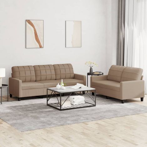 2-tlg. Sofagarnitur mit Kissen Cappuccino-Braun Kunstleder (1/5)