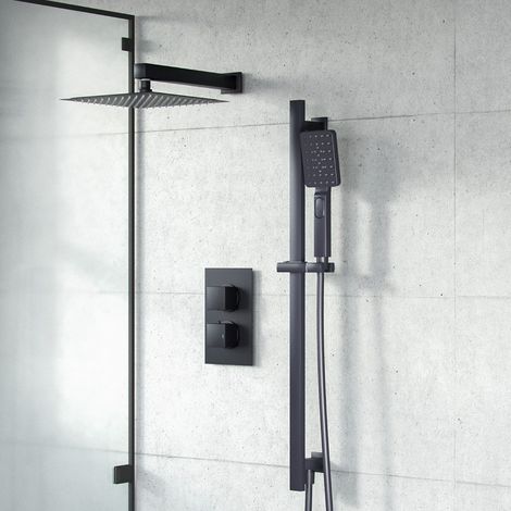 Temel 2-Way Concealed Square Thermostatic Shower Mixer Valve Set Matte Black (1/5)