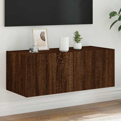 TV-Wandschrank mit LED-Leuchten Braun Eichen-Optik 80x35x31 cm (1/5)