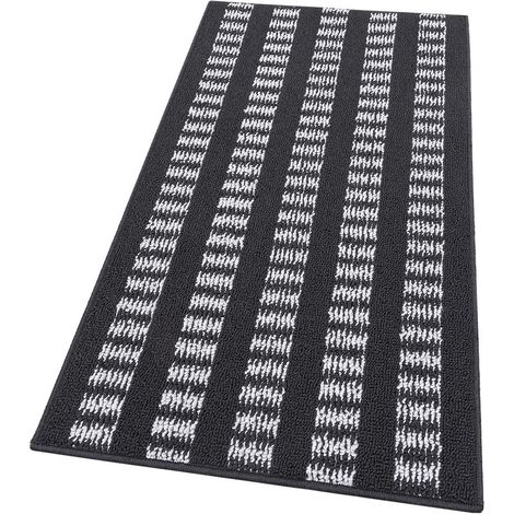 Tappeto Cucina Morbido 3D Assorbente Lavabile Antiscivolo Passatoia Bordata A Righe Nero - 57x40 Cm