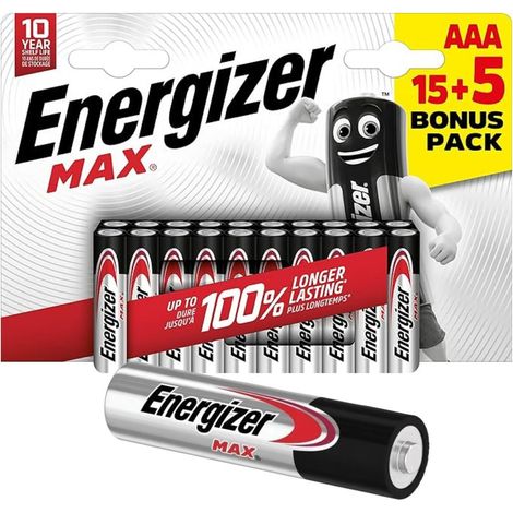 20 pilas alcalinas Energizer Max AAA LR03 (20 unidades) (1/3)