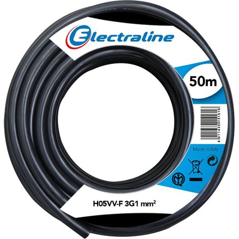 Electraline 11703 Cavo per Prolunghe, Sezione 3x1 mm, Lunghezza 50 m, Nero (1/2)