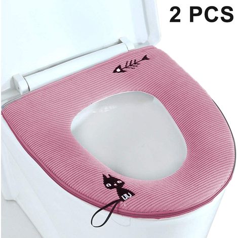 Couvre-Abattant De Toilette - Avec Fermeture Éclair - En Flanelle Épaisse Et Douce - Universel Pour Abattants Standard - 2 Pièces (1/5)