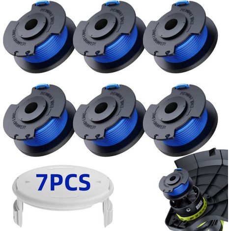 Carrete de repuesto para cortacéspedes Ryobi One+ AC14RL3A de 18 V/24 V/40 V (paquete de 7) - Carrete para cortacésped - (6 carretes con hilo de corte, 1 tapa) (1/5)