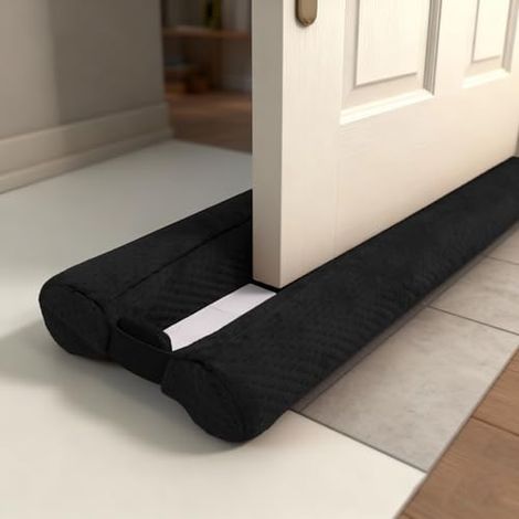 Boudin de Porte Isolant Froid Double Joint pour Porte 66-76cm - sans Colle - Bas de Porte Isolation Anti Bruit Poussière Stop à l'air Froid Anti Souris Insectes, Noir (1/3)